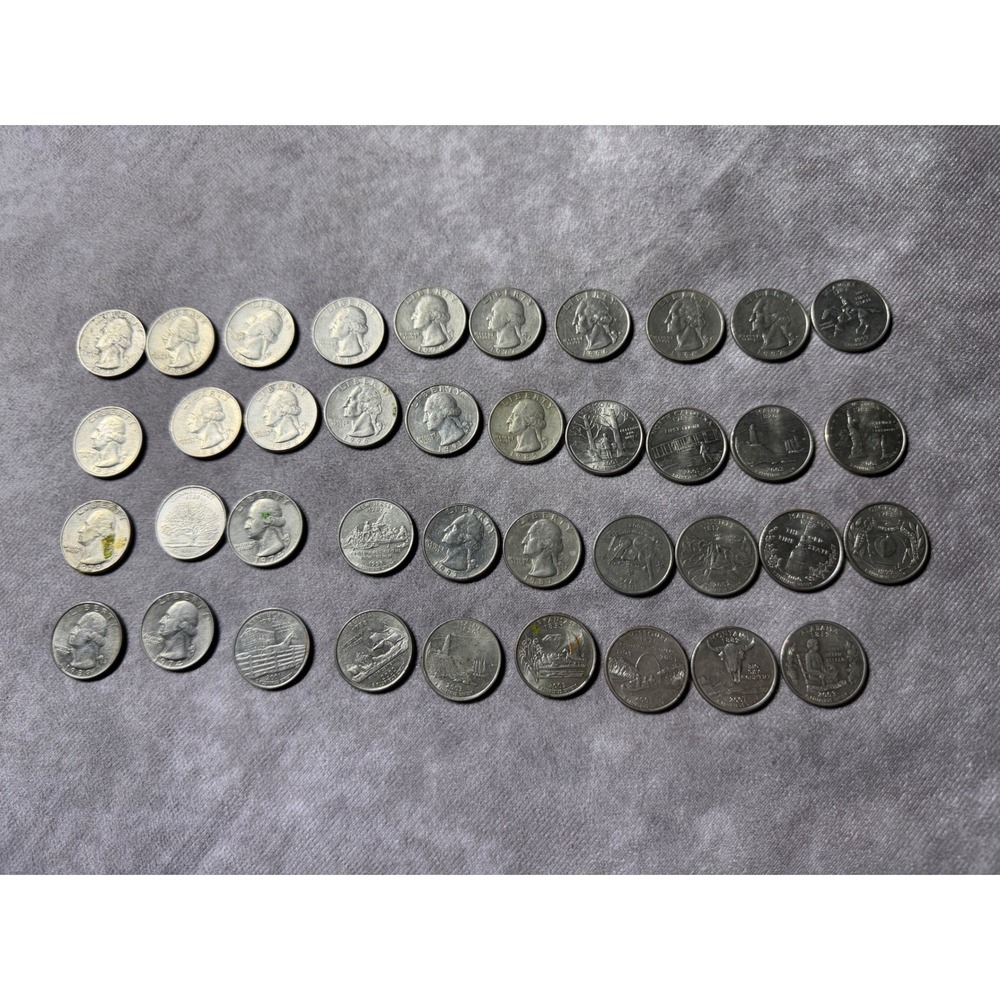 Lot of 39 US Washington Quarters Mixed Dates Statehood Commemorative Coins